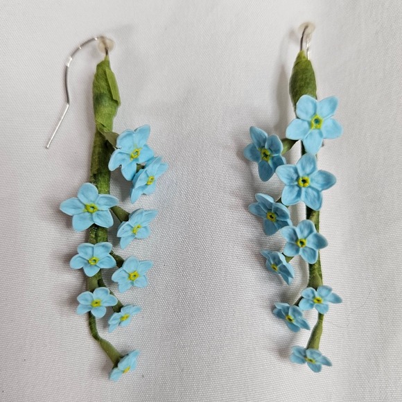Artisan Jewelry - Artisan Handcrafted Forget-Me-Not Flower Clay Earrings From Spain